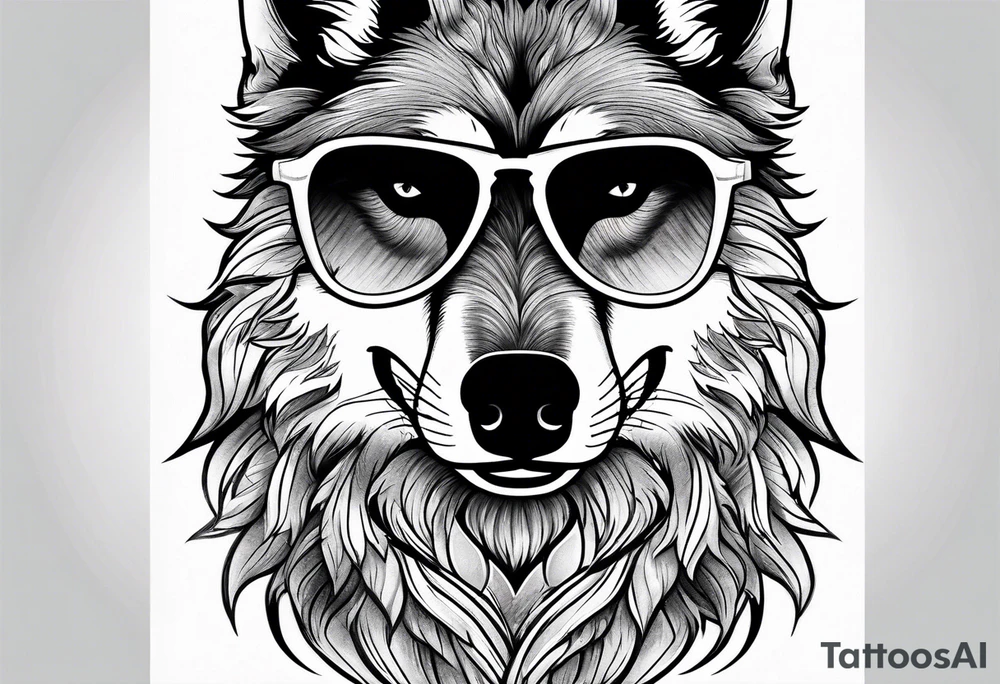 Badass Wolf wearing Sunglasses tattoo idea