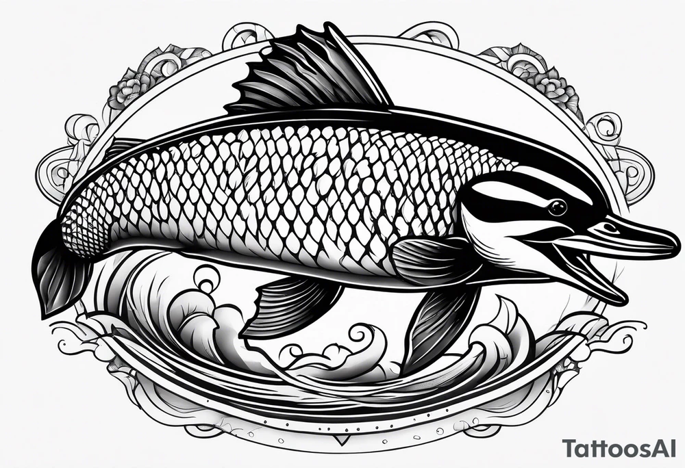 loon with walleye fish under it tattoo idea