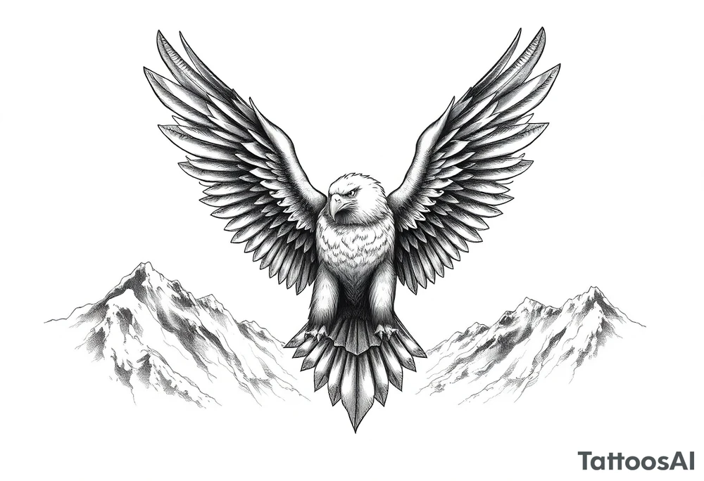 majestic eagle spreading wings against mountain peaks tattoo idea