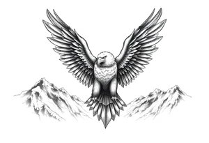 majestic eagle spreading wings against mountain peaks tattoo idea