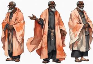 a middle-aged medieval black man wearing round glasses, wearing salmon cloak over a black tunic, wearing sandals tattoo idea