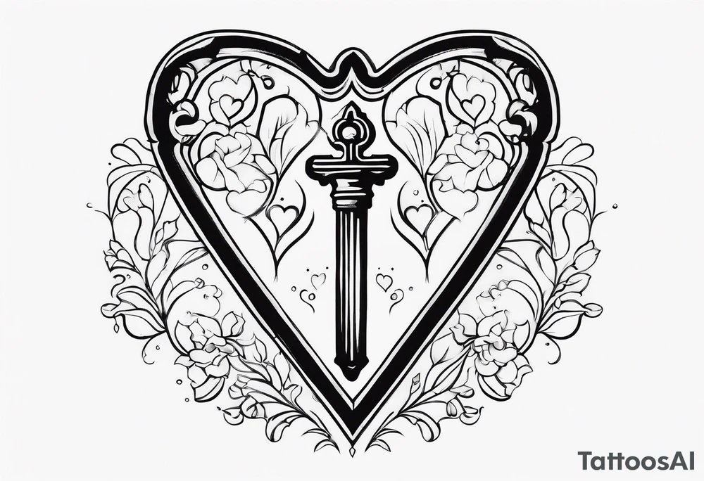 heart shaped antique skeleton key tattoo idea