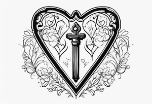 heart shaped antique skeleton key tattoo idea