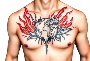 toxic world on fire tattoo idea