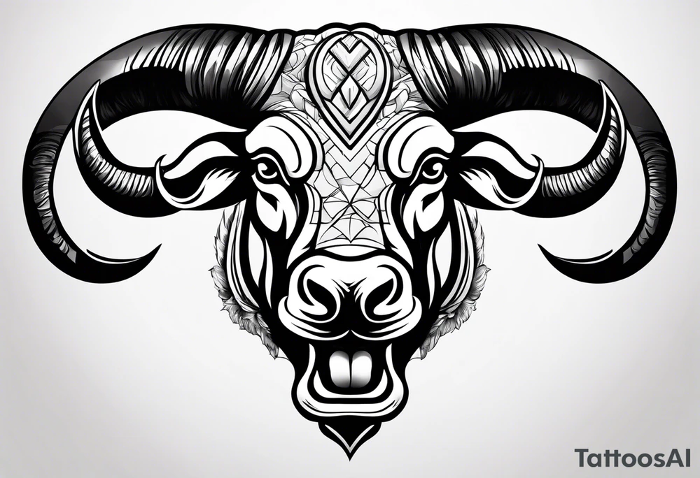 Evil, scary bull with horns tattoo idea