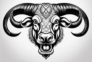 Evil, scary bull with horns tattoo idea