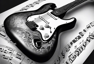 Electric guitar fading into sheet music tattoo idea