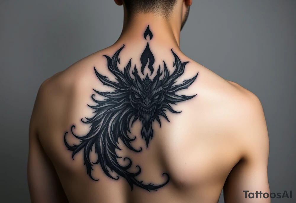 Sak yant Thai tattoo that allows me to access all my powers and magick such as immortality granting immortality to those I ressurect with my blood and creating new magick or allows me to craft new magick grants me telekinesis telepathy allows me to move through shadow to shadow allows me to jump in shadows into the shadow world and move through it allows me to control other people and gods or anyone's magic and body through phychic control as well as seeing spirits and other entities of higher and lower vibrations not seen with naked eyes as well as allows me to communicate with them as  kaluk mizuzu a supreme one or the Lord of lords he who is the supreme reflection of she who is the Lord of the eternal flame tattoo idea