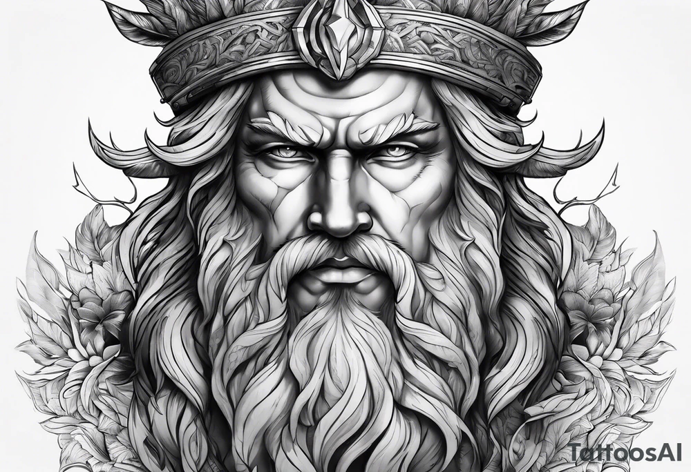 face de Zeus com raios tattoo idea