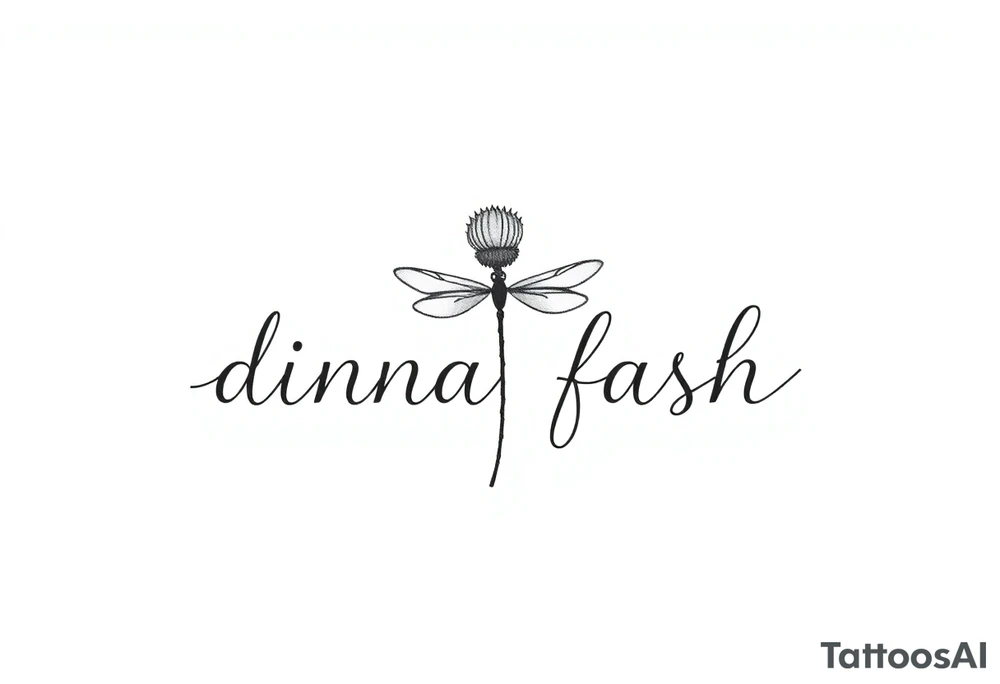 minimaliste simple for hand thistle with dragonfly text : dinna fash tattoo idea