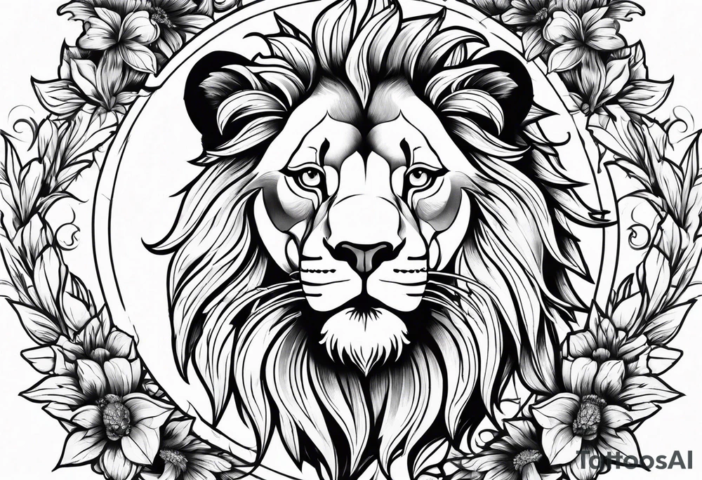 Lion flowers tattoo idea