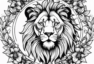 Lion flowers tattoo idea