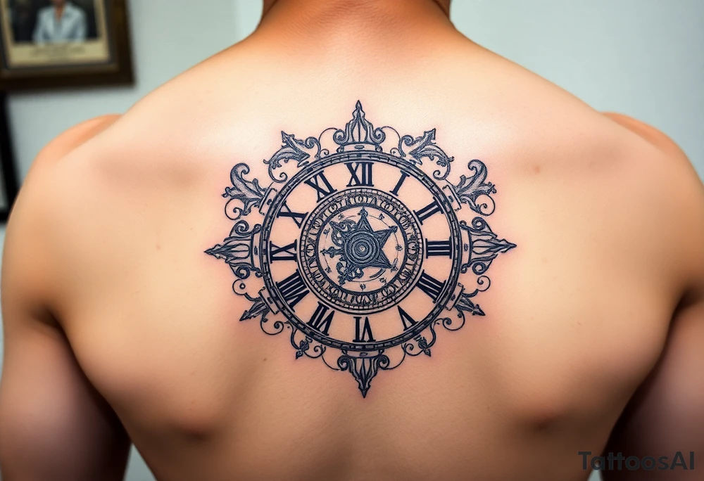 vintage roman numerals within ornate clockwork mechanism tattoo idea