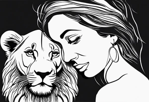Moitié visage lion avec son bebe lionne tattoo idea