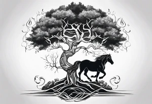 Realistic Horse and Yggdrasil tree tattoo idea
