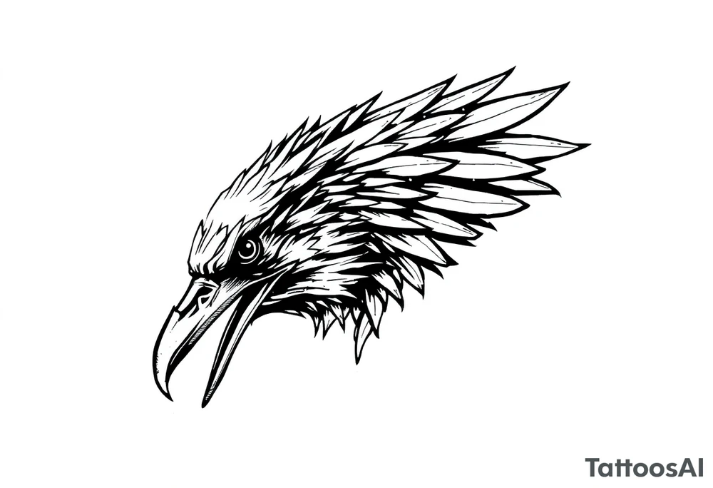 linear abstract raven tattoo idea