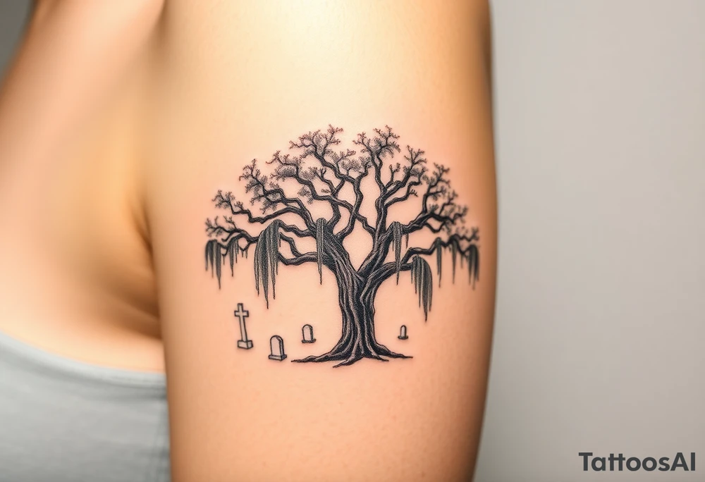 Oak trees with Spanish moss in a cemetery tattoo idea