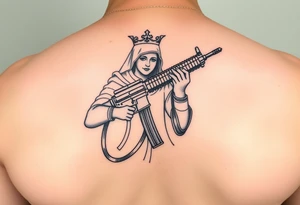 Saint Barbara carrying an M4 rifle tattoo idea