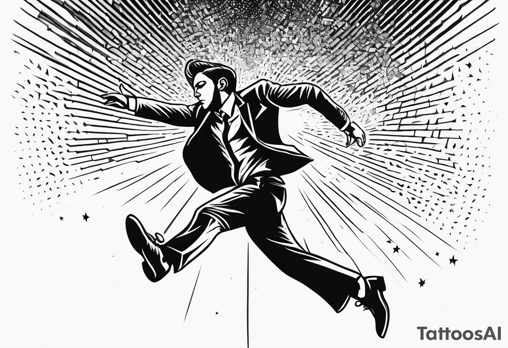 american trad black and white. falling man to represent falling feeling tattoo idea
