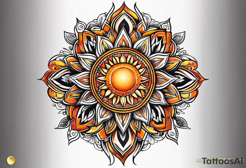 Orange sun with yellow and red highlights tattoo idea