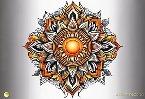 Orange sun with yellow and red highlights tattoo idea