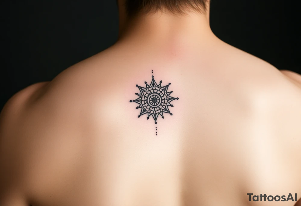 Minimalist style tattoo with oranental design with symbolism and dot work tattoo idea