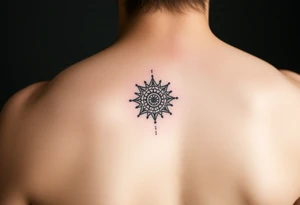 Minimalist style tattoo with oranental design with symbolism and dot work tattoo idea