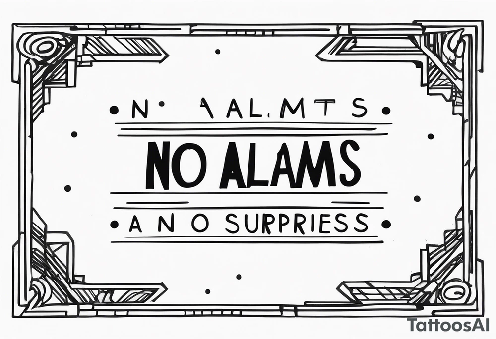 "no alarms and no surprises" in a handwritten font tattoo idea
