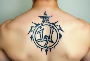 Satanic star on top of  swastika on top of anarchy sign tattoo idea