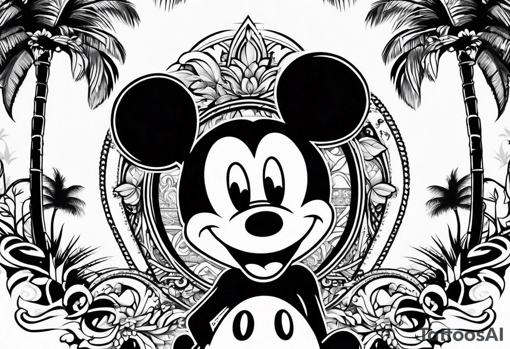 mickey mouse with palm trees tattoo idea