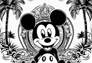 mickey mouse with palm trees tattoo idea