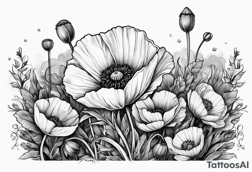 Rocks protecting poppy flower from elements tattoo idea