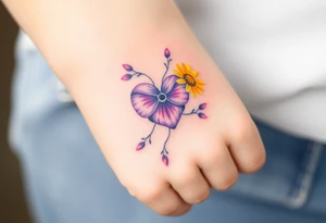 Small Purple Heart & yellow Daisy flower tattoo idea