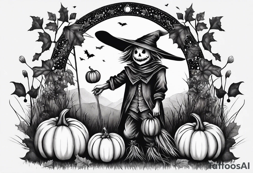 Scarecrow with pumpkins tattoo idea