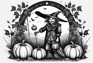 Scarecrow with pumpkins tattoo idea