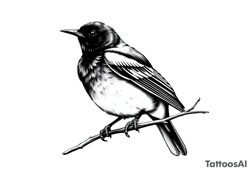 Male European Blackbird on a branch tattoo idea tattoo idea