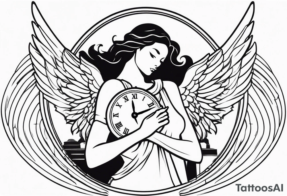 Cartoon angel holding a clock tattoo idea