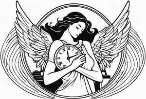 Cartoon angel holding a clock tattoo idea