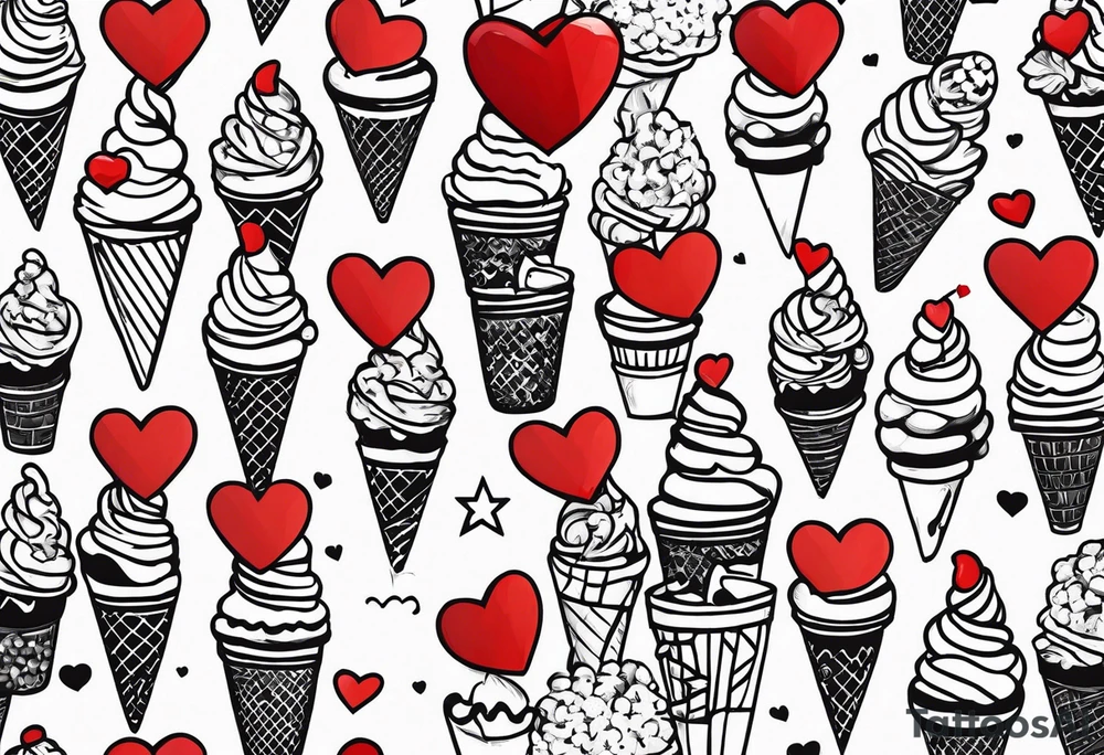 small ice cream cone with small red heart on it somewhere while representing Paris tattoo idea