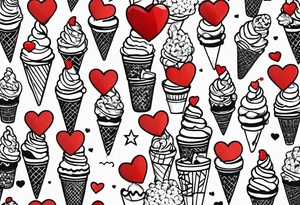 small ice cream cone with small red heart on it somewhere while representing Paris tattoo idea