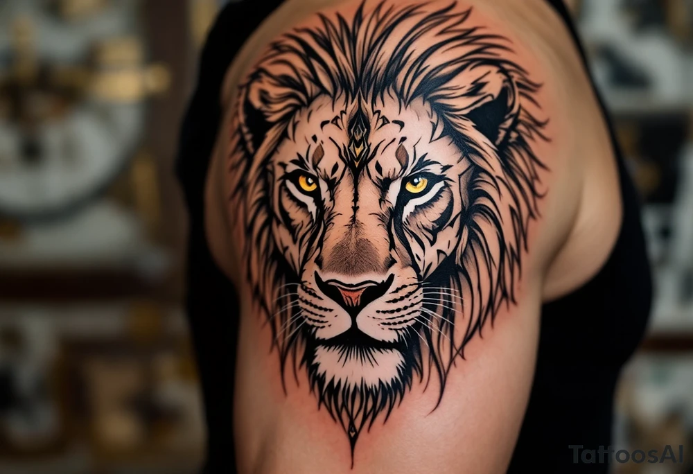 egyptian themed lion (red and black) tattoo idea