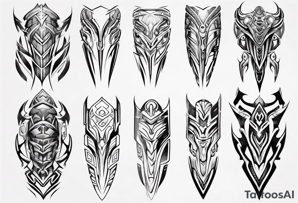 Futuristic leg armor tattoo idea