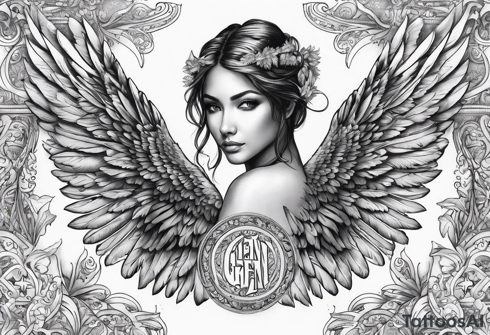 Angel Wings with the word Glenn in the middle tattoo idea