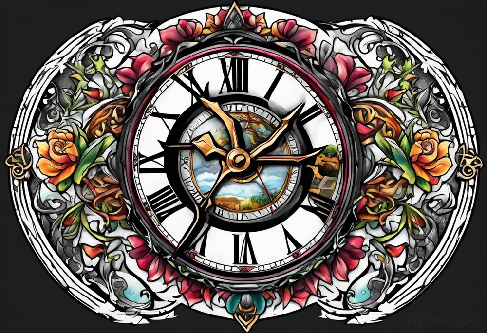 fantasy animal, clock, cross tattoo idea