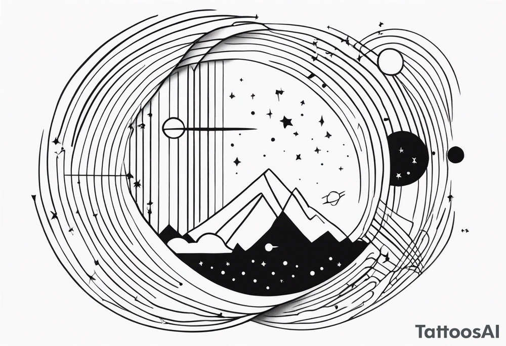 tattoo for man, abstract tattoo design for the right body part, conveying the message that we are nothing in the entire universe and time, size 10x6 cm tattoo idea