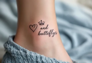 heart with crown and butteflys tattoo idea