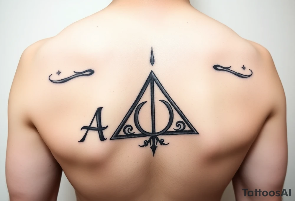 Amanda name with Harry Potter deathly hallows tattoo idea