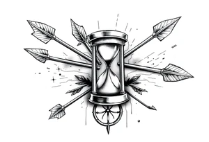 Detailed arrows pointing different ways with hourglass and compass over top tattoo idea