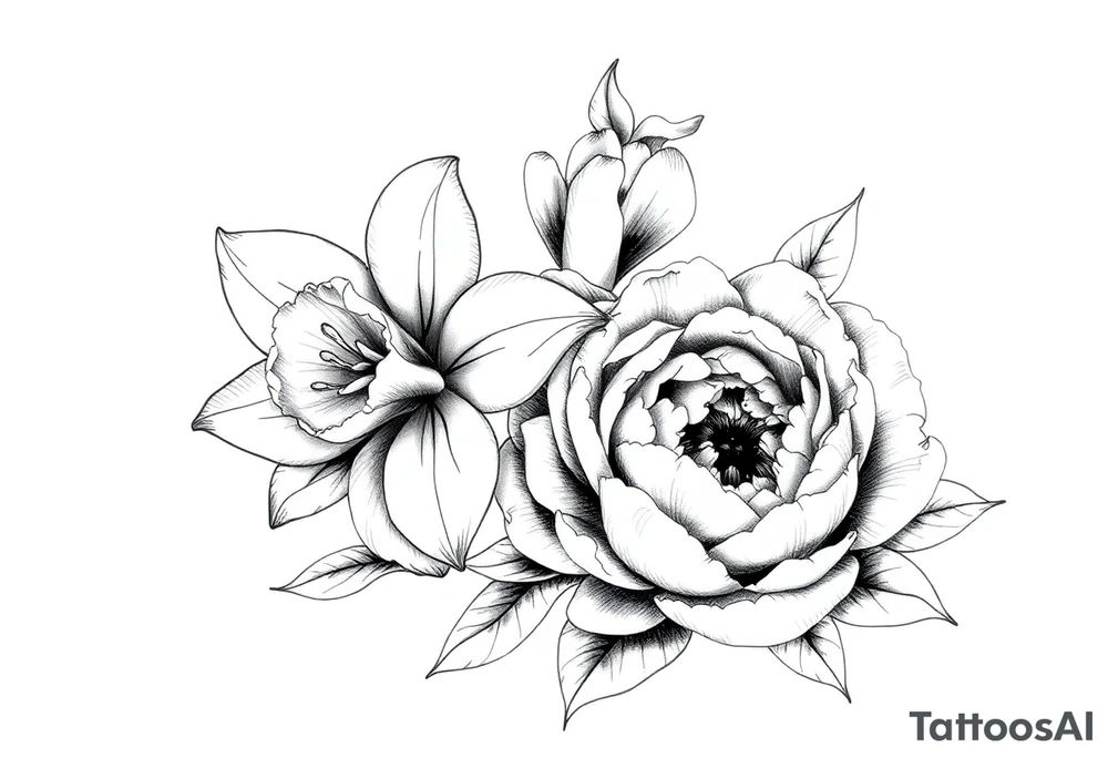 Daffodil Tulip and peony tattoo idea