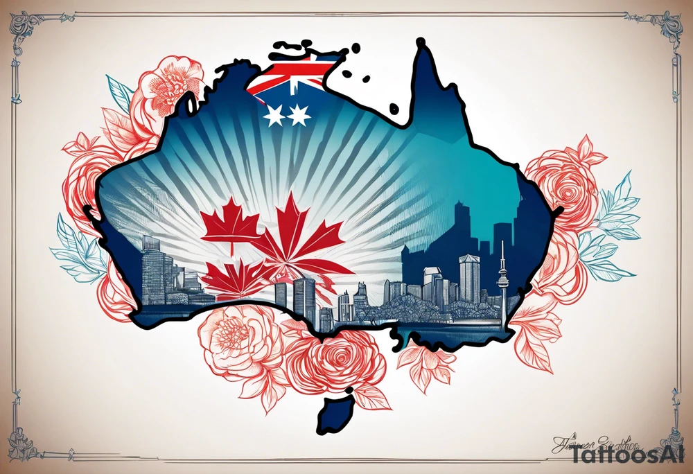 Australia and Canada long distance relationship tattoo idea